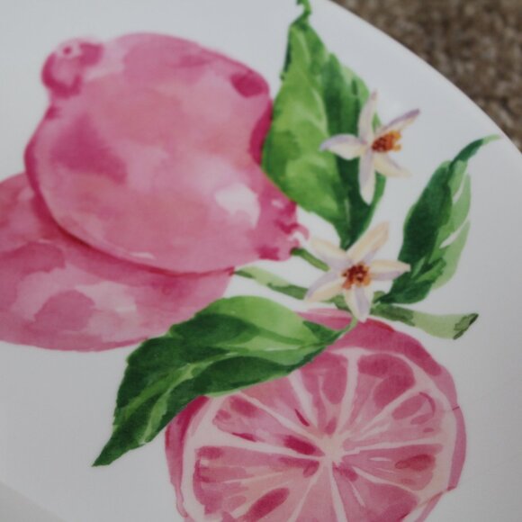 Soho Loft Plates White Pink Lemon Set of 4 Melamine 10.75" Dinner NWT Flaws - Picture 2 of 7